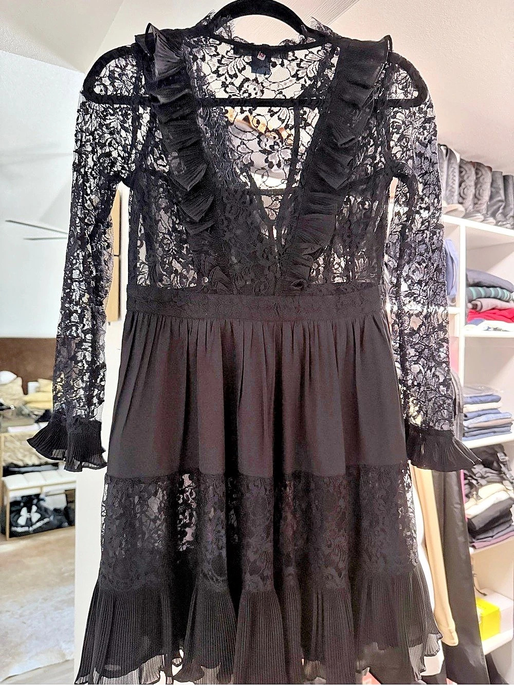 French Connection Black Lace Floral Maxi Dress Size 8 Like New